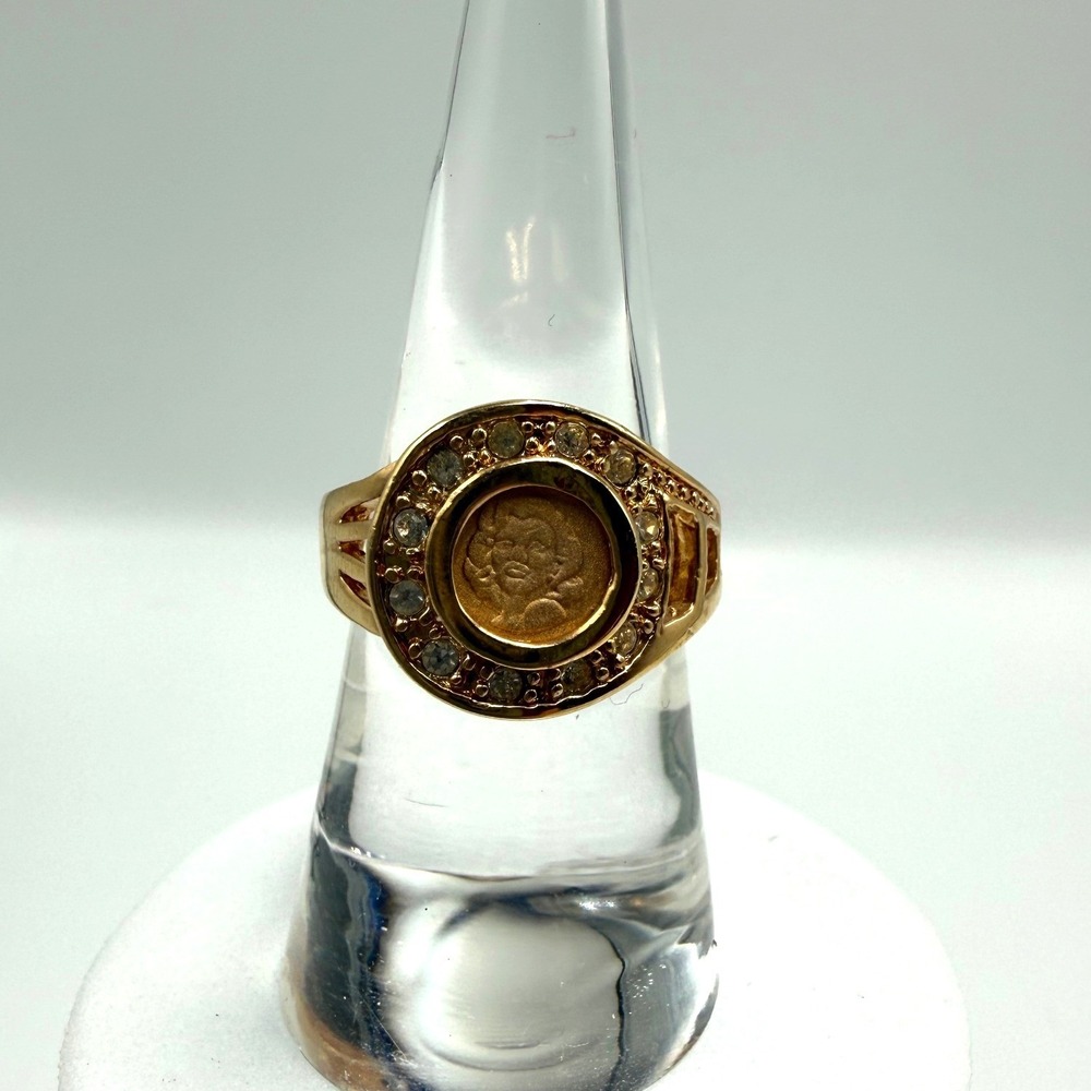 Vintage Marilyn Monroe Portrait Ring 14KGE Gold Electroplate Rhinestone Size 7